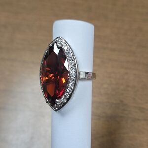 Marquise Cut Red Garnet Ring White Topaz Halo Costume Synthetic stone and plated